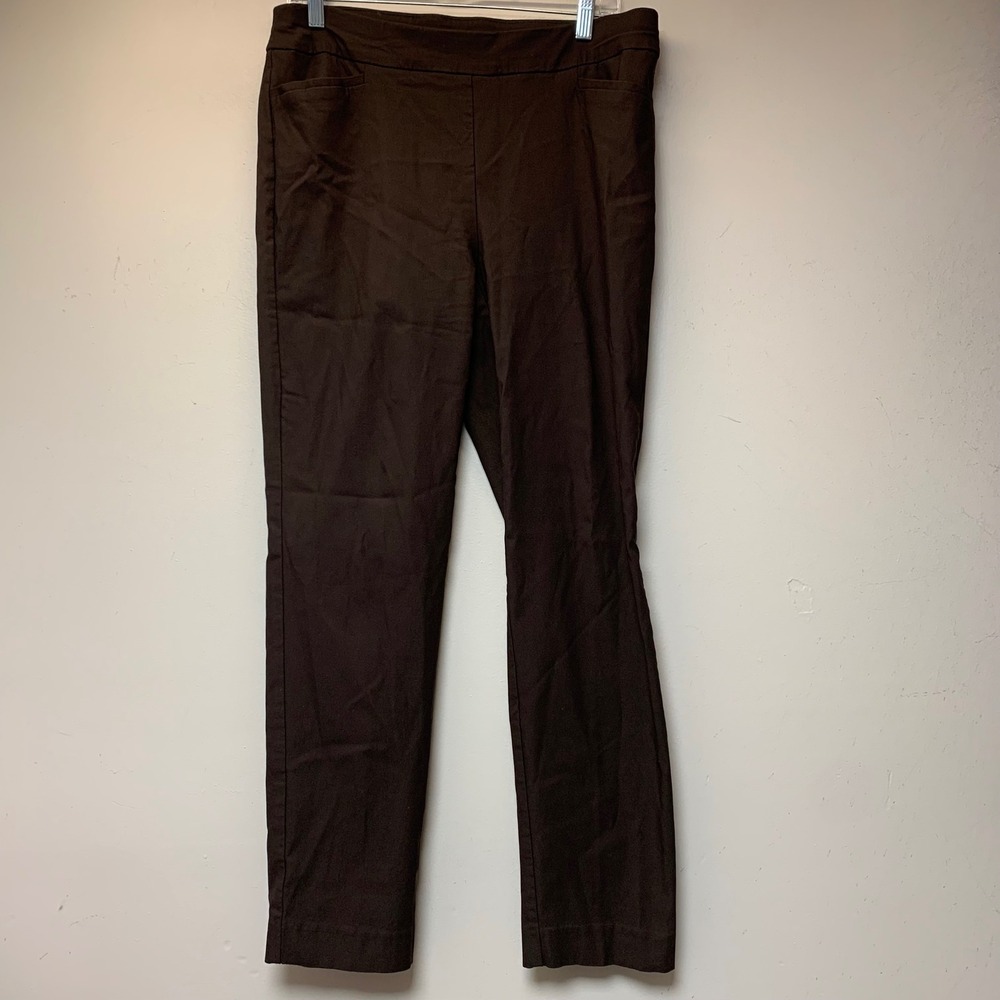 Chico's Pull On Pants Womens 2R 12R Brown Excellent Stretch Straight Leg 14784